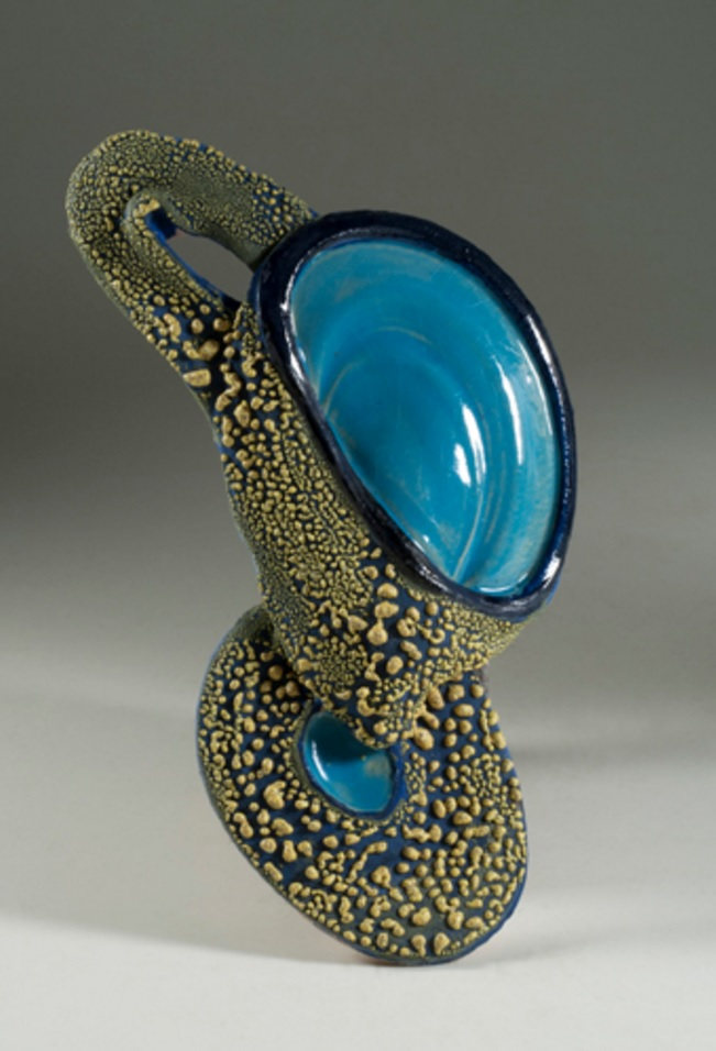Barbara Tipton. Turquoise Cascade. 2013. Wheel and hand built, slips, glazes, multiple firings, 20 x 16 cm.