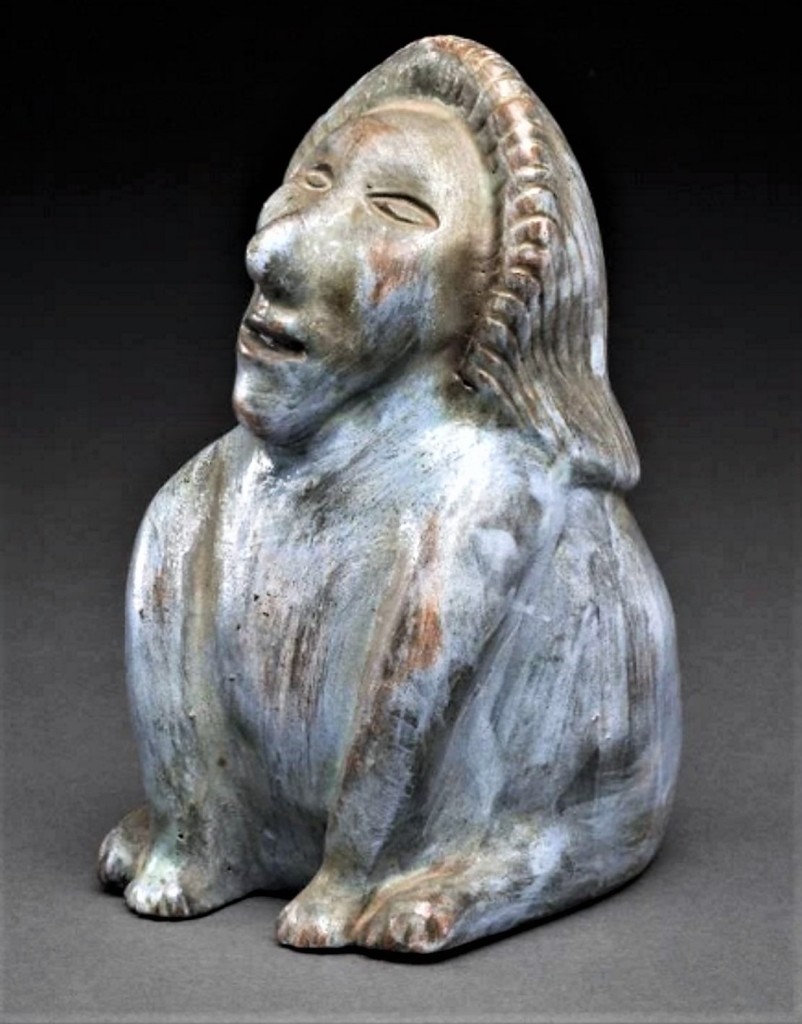 Yvo Samgushak. Dog-Woman. 1960s, glazed ceramic, 13.3 x 8.2 x 9.5 cm. signed in syllabics and with disc number. Photo: mutualart.com